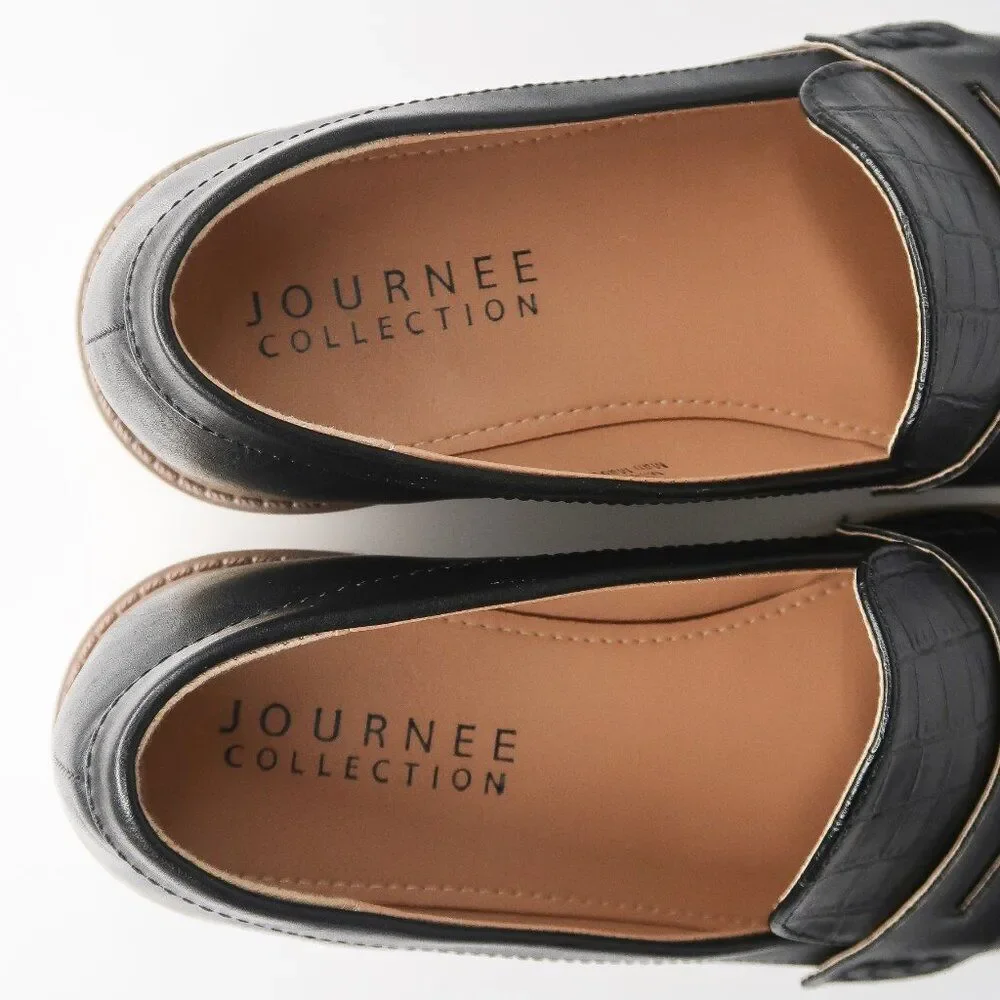 Journee Collection Womens Black Croc Embossed Lug Sole Penny Loafers Size‎ 9.5